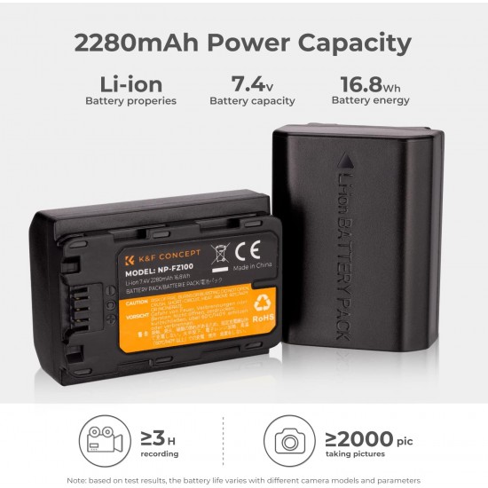 K&F Concept NP-FZ100 Battery Pack - 2 Batteries and Dual Charger